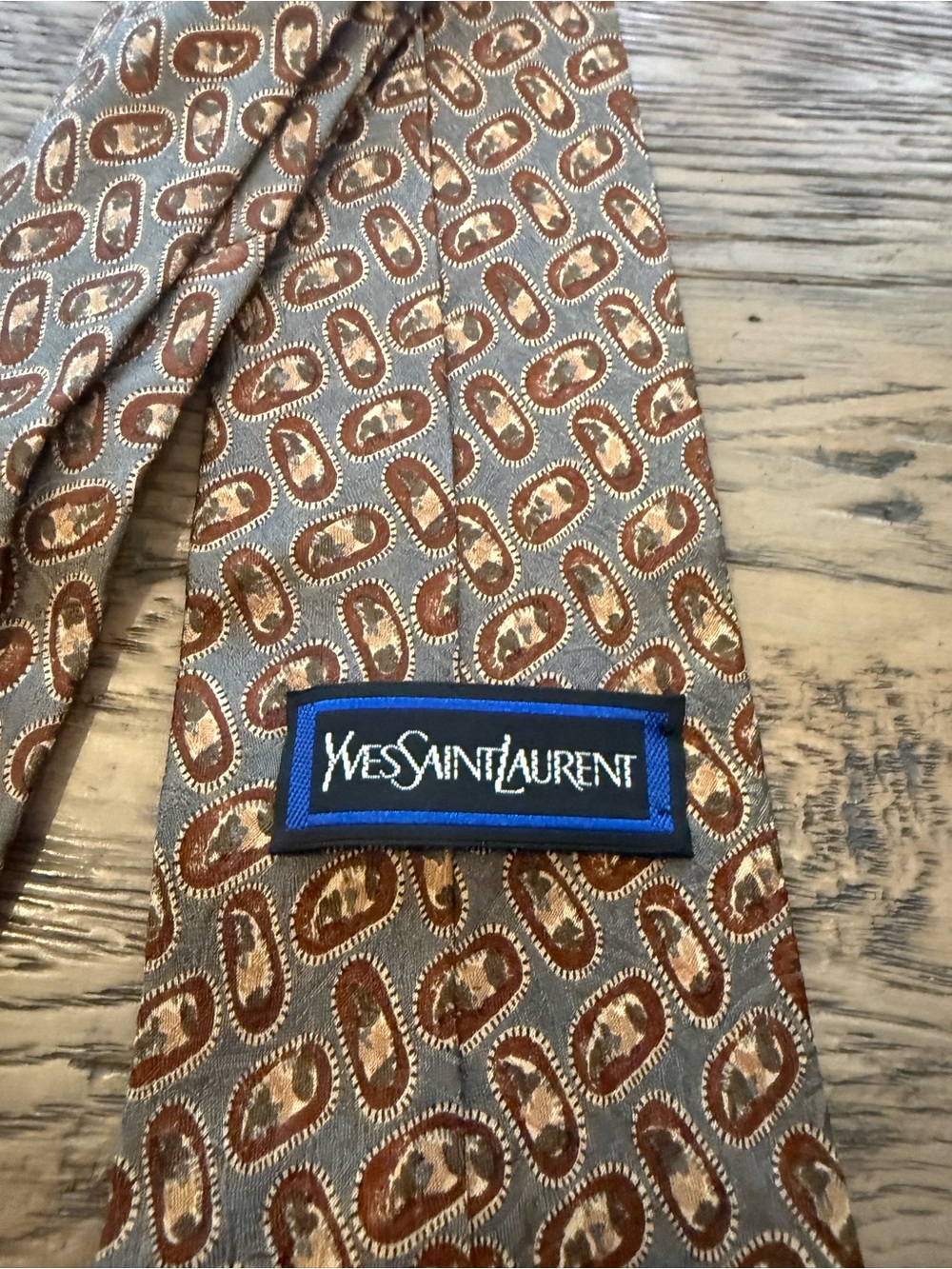 Yves Saint Laurent Brown and Gray Silk Patterned Tie